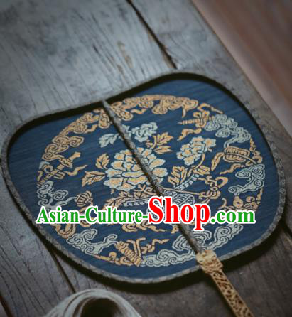 Chinese Handmade Kesi Eight Immortals Painting Pattern Navy Silk Fan Traditional Palace Fan Ancient Hanfu Fans