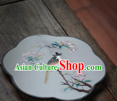 China Classical Silk Palace Fan Traditional Hanfu Fan Handmade Embroidered Begonia Bird Fan