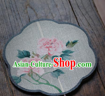 Chinese Traditional Palace Fan Ancient Song Dynasty Princess Hanfu Fans Handmade Kesi Peony Pattern Silk Fan