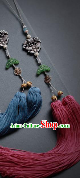 China Ancient Princess Silver Butterfly Tassel Belt Pendant Handmade Traditional Ming Dynasty Waist Accessories