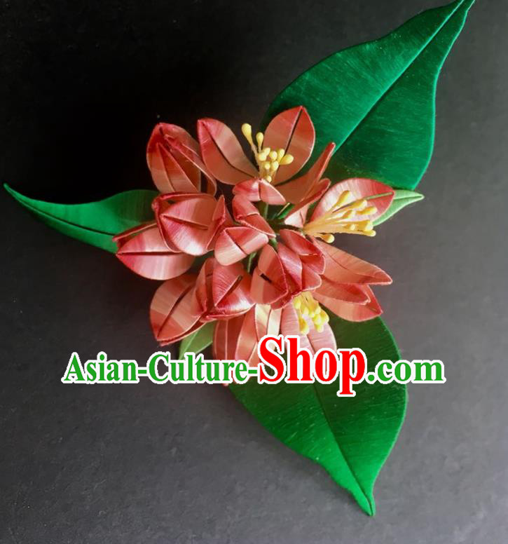 China Handmade Pink Silk Flowers Hairpin Traditional Hanfu Hair Accessories Ancient Princess Hair Claw