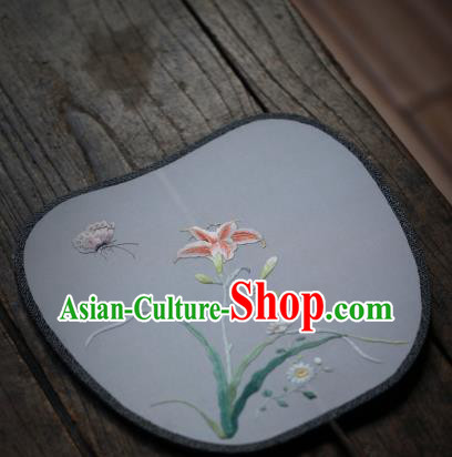 China Classical Silk Palace Fan Traditional Song Dynasty Hanfu Fan Handmade Embroidered Tawny Daylily Fan