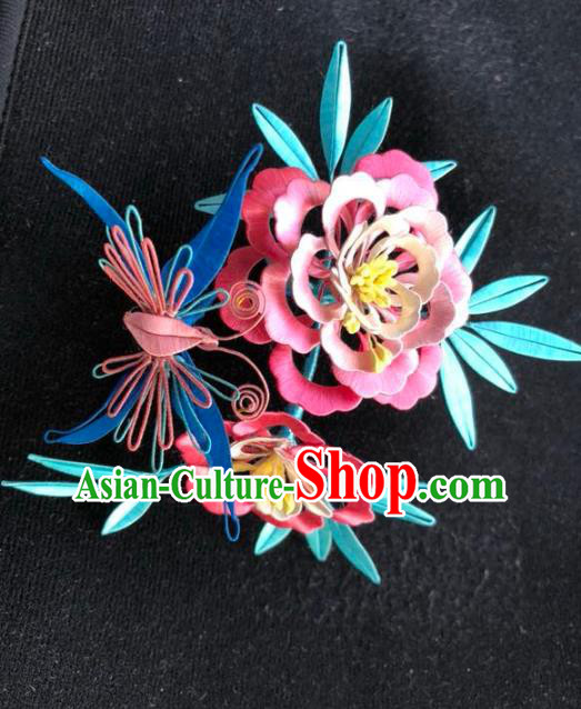 China Handmade Silk Peony Butterfly Hairpin Traditional Hanfu Hair Accessories Ancient Court Lady Hair Stick