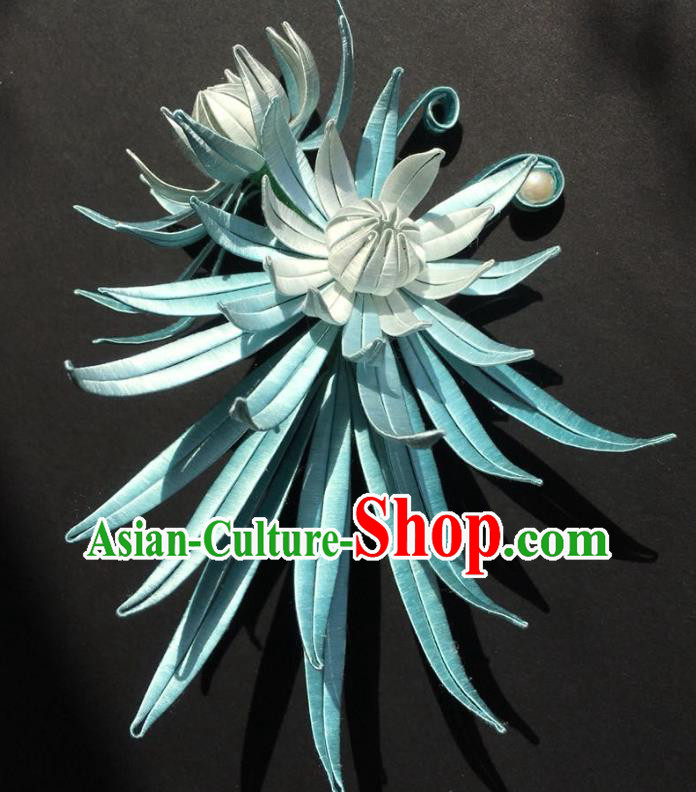 China Handmade Yellow Silk Chrysanthemum Hairpin Traditional Qing Dynasty Hair Accessories Ancient Court Woman Hair Stick