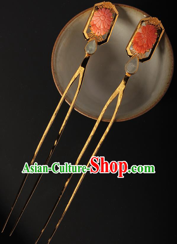China Handmade Carving Daisy Hairpin Traditional Cheongsam Hair Accessories Ancient Court Woman Hair Clip