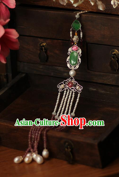 Chinese Ancient Qing Dynasty Court Woman Waist Accessories Traditional Cheongsam Garnet Beads Tassel Pendant