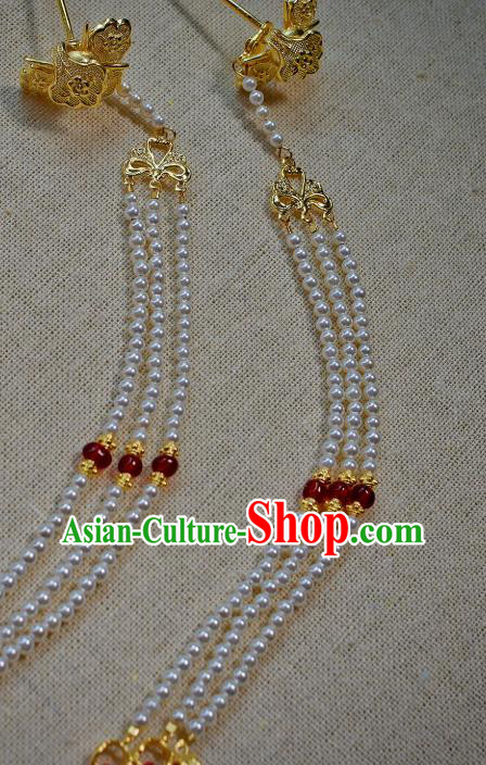 China Handmade Hanfu Pearls Tassel Hairpin Traditional Ming Dynasty Hair Accessories Ancient Court Woman Hair Stick