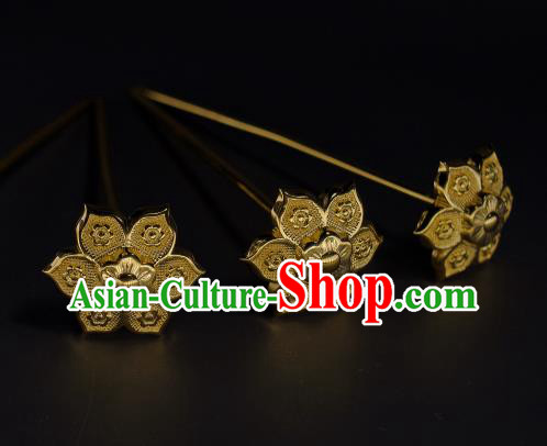 China Handmade Golden Hairpin Traditional Tang Dynasty Hanfu Hair Accessories Ancient Princess Hair Stick