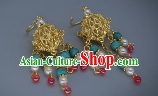 Chinese Ancient Palace Princess Tassel Earrings Traditional Tang Dynasty Ear Accessories National Handmade Jewelry