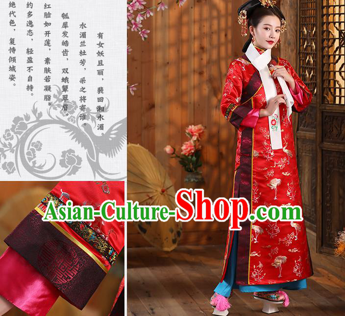 China Traditional Qing Dynasty Queen Garment Costumes Ancient Empress Red Dress Clothing and Headwear