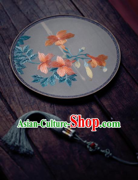 China Classical Silk Palace Fan Traditional Hanfu Fan Handmade Embroidered Trumpet Creeper Circular Fan