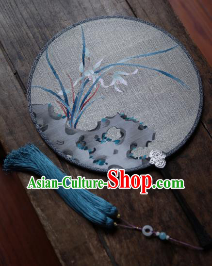 Chinese Ancient Song Dynasty Princess Hanfu Fans Handmade Kesi Orchids Painting Silk Circular Fan Traditional Palace Fan