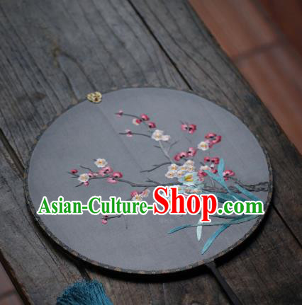 China Handmade Embroidered Plum Daffodil Fan Classical Silk Palace Fan Traditional Song Dynasty Hanfu Circular Fan