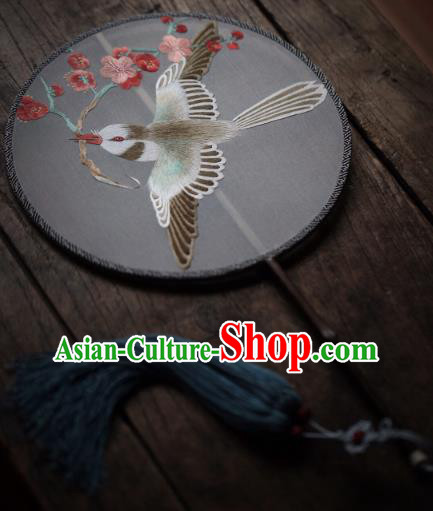 China Handmade Embroidered Plum Blossom Fan Classical Silk Palace Fan Traditional Hanfu Circular Fan