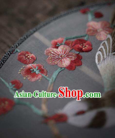 China Handmade Embroidered Plum Blossom Fan Classical Silk Palace Fan Traditional Hanfu Circular Fan