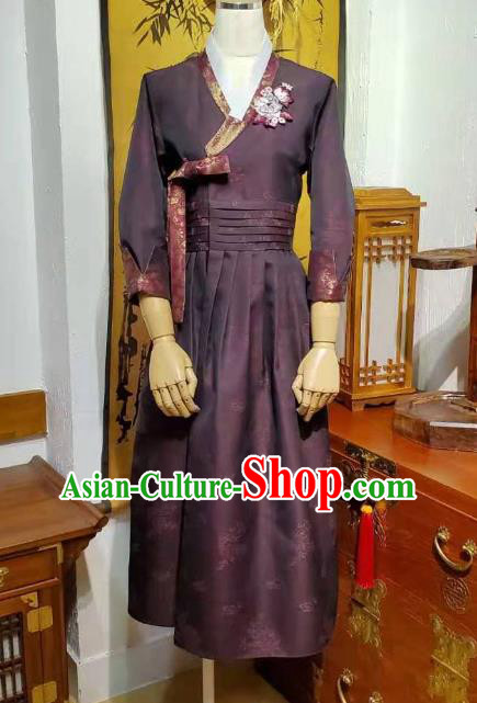 Asian Korea Informal Purple Dress Korean Traditional Garments Fashion Young Woman Hanbok Clothing