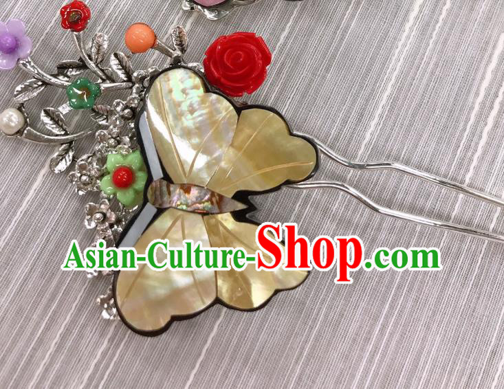 Korea Stage Performance Hair Stick Korean Bride Yellow Butterfly Hairpin Traditional Wedding Hair Accessories