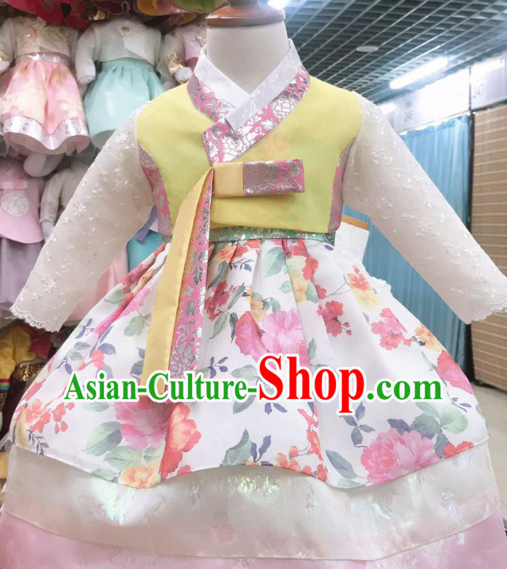 Korea Children Yellow Blouse and Printing Dress Asian Traditional Festival Garments Fashion Korean Hanbok Clothing
