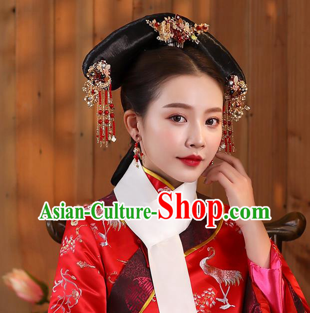 Chinese Traditional Qing Dynasty Manchu Woman Wigs and Hair Accessories Ancient Imperial Concubine Headdress
