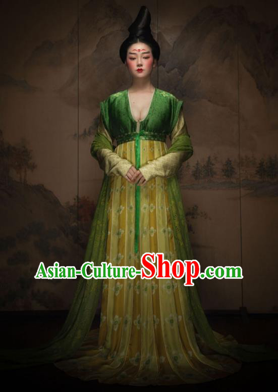 China Ancient Court Lady Green Hanfu Dress Garments Traditional Tang Dynasty Palace Beauty Historical Clothing Complete Set