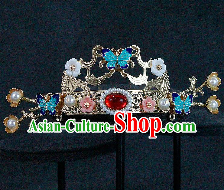 China Traditional Ming Dynasty Headwear Ancient Princess Blueing Butterfly Hair Crown