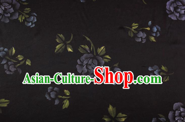 China Traditional Fabric Classical Flowers Pattern Black Silk Gambiered Guangdong Gauze
