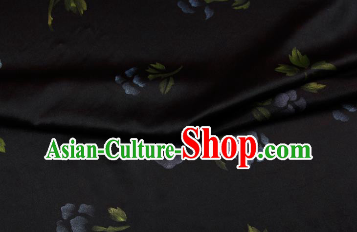 China Traditional Fabric Classical Flowers Pattern Black Silk Gambiered Guangdong Gauze