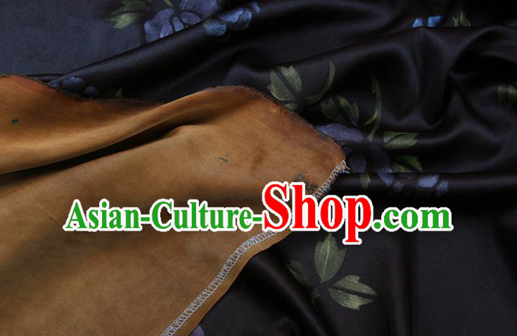 China Traditional Fabric Classical Flowers Pattern Black Silk Gambiered Guangdong Gauze