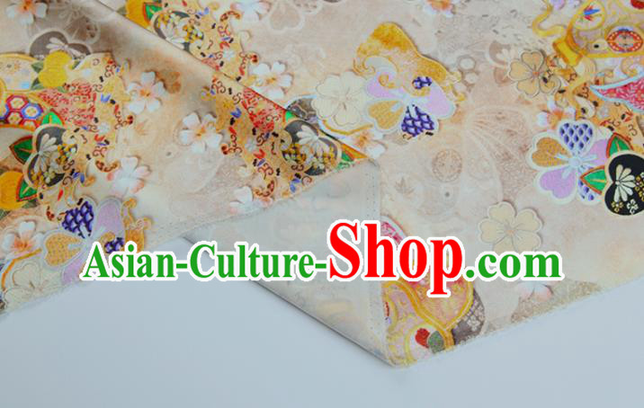 China Printing Beige Satin Drapery Traditional Silk Fabric Classical Cheongsam Cloth