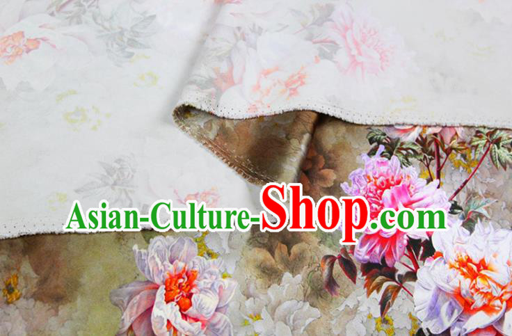 China Classical Peony Pattern Cloth Drapery Ginger Gambiered Guangdong Gauze Traditional Cheongsam Silk Fabric