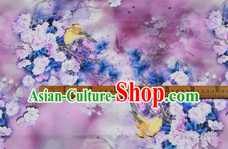 China Traditional Cheongsam Silk Fabric Classical Printing Pear Flowers Cloth Lilac Satin Drapery