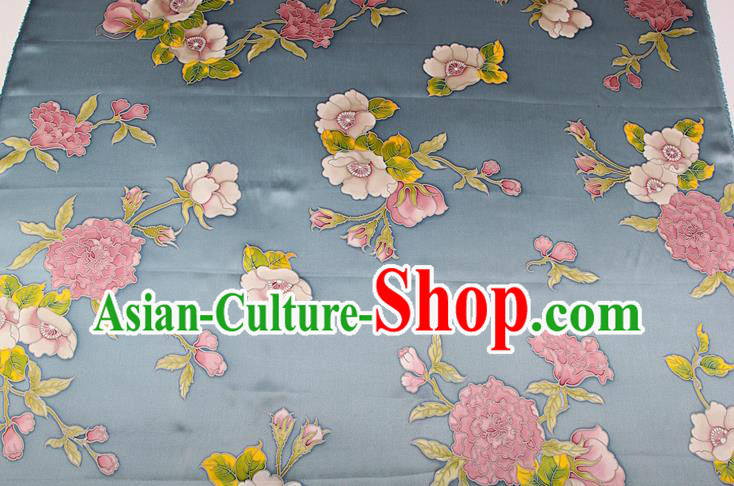 China Traditional Satin Drapery Cheongsam Silk Fabric Classical Peony Pattern Grey Brocade Cloth