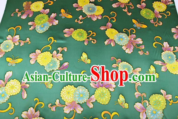 China Classical Peony Pattern Green Brocade Cloth Traditional Satin Drapery Cheongsam Silk Fabric