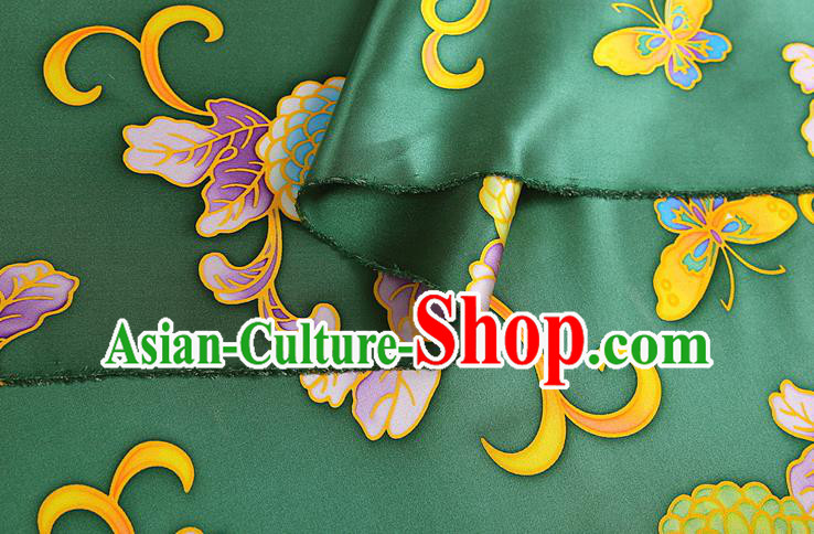 China Classical Peony Pattern Green Brocade Cloth Traditional Satin Drapery Cheongsam Silk Fabric