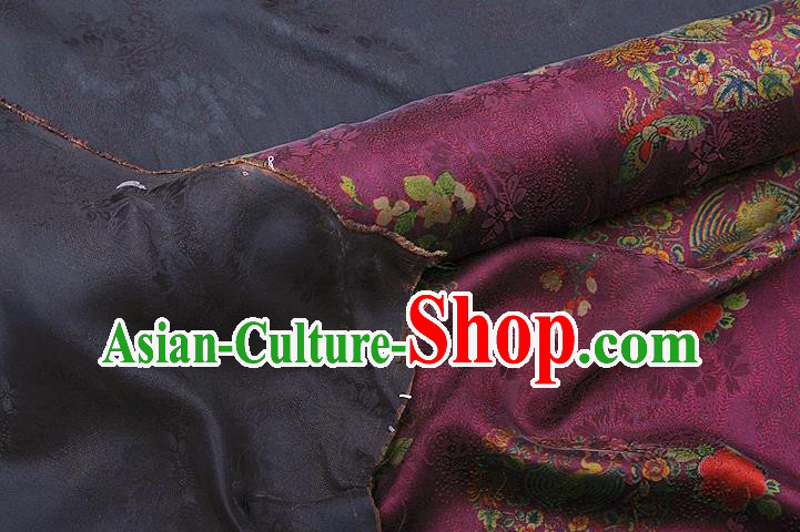 China Classical Phoenix Pattern Purple Gambiered Guangdong Gauze Cloth Traditional Cheongsam Silk Fabric