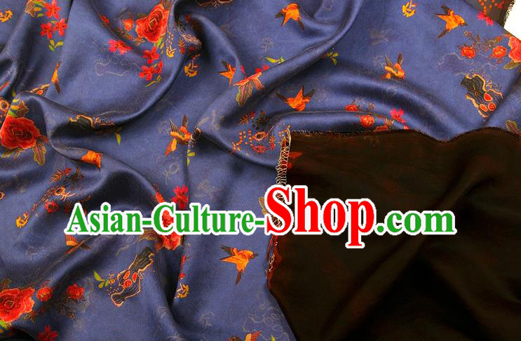 China Classical Cheongsam Gambiered Guangdong Gauze Traditional Peony Pattern Blue Brocade Drapery Silk Fabric