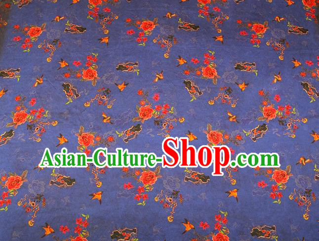 China Classical Cheongsam Gambiered Guangdong Gauze Traditional Peony Pattern Blue Brocade Drapery Silk Fabric