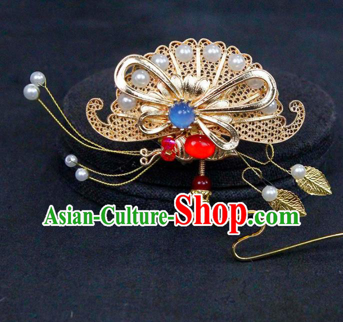 China Traditional Ming Dynasty Princess Hair Stick Ancient Palace Lady Golden Hairpin