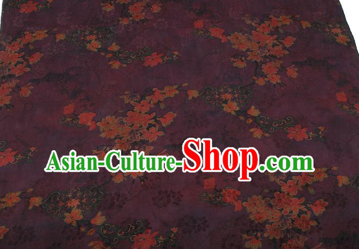 China Classical Purple Brocade Traditional Mangnolia Pattern Gambiered Guangdong Gauze Silk Fabric