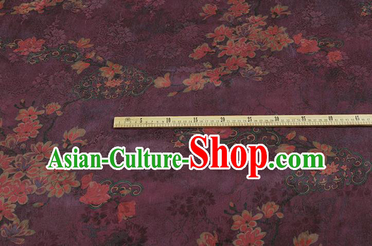China Classical Purple Brocade Traditional Mangnolia Pattern Gambiered Guangdong Gauze Silk Fabric