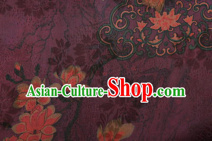 China Classical Purple Brocade Traditional Mangnolia Pattern Gambiered Guangdong Gauze Silk Fabric