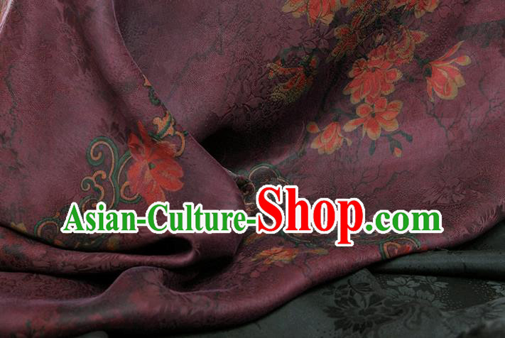 China Classical Purple Brocade Traditional Mangnolia Pattern Gambiered Guangdong Gauze Silk Fabric