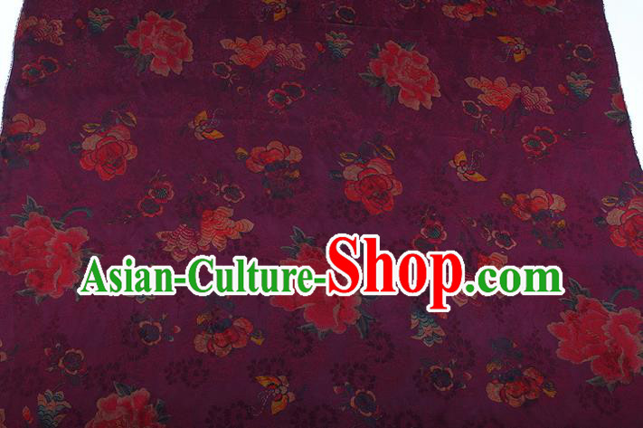 China Purple Gambiered Guangdong Gauze Traditional Silk Fabric Classical Cheongsam Peony Pattern Brocade