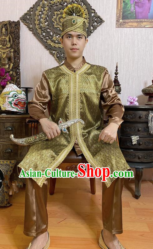 Thailand Traditional Folk Dance Costumes Asian Thai Court Prince Golden Costumes