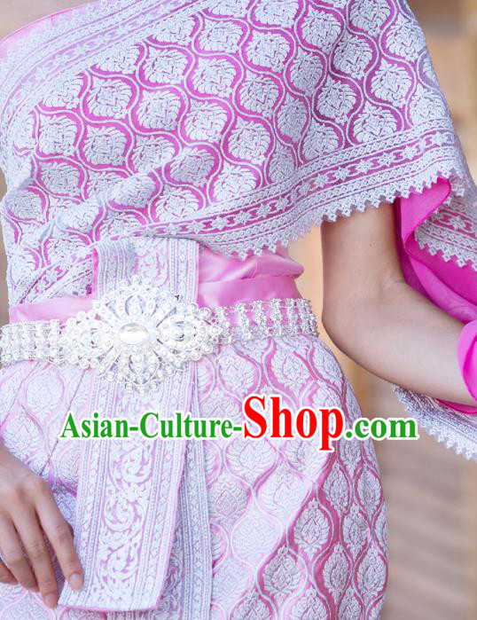Asian Thai Folk Dance Clothing Traditional Thailand Court Princess Rosy Dress Uniforms