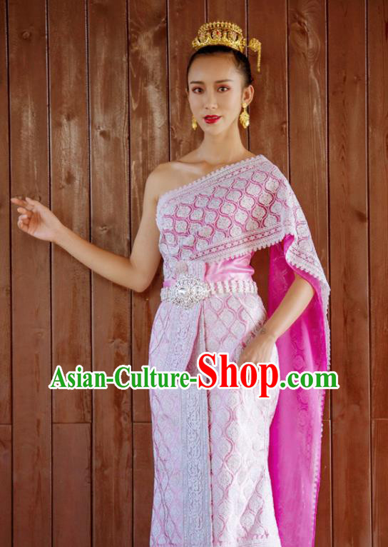 Asian Thai Folk Dance Clothing Traditional Thailand Court Princess Rosy Dress Uniforms