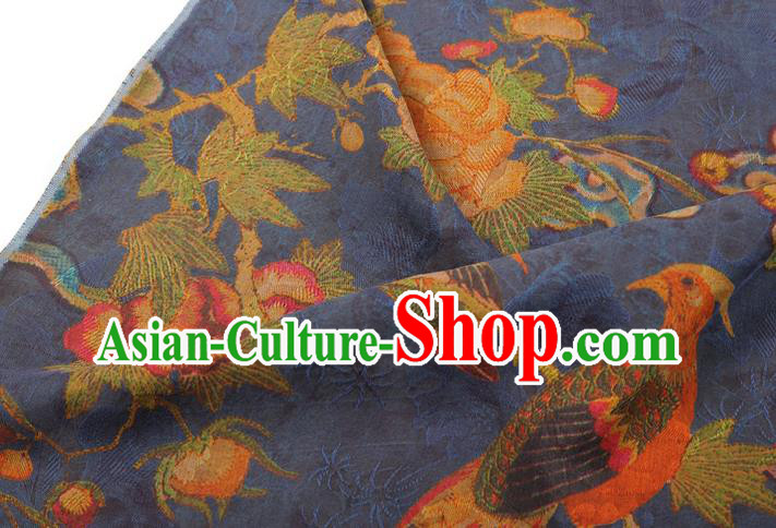 China Classical Cheongsam Birds Pattern Brocade Traditional Silk Fabric Blue Gambiered Guangdong Gauze