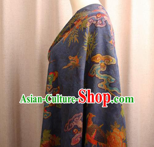China Classical Cheongsam Birds Pattern Brocade Traditional Silk Fabric Blue Gambiered Guangdong Gauze