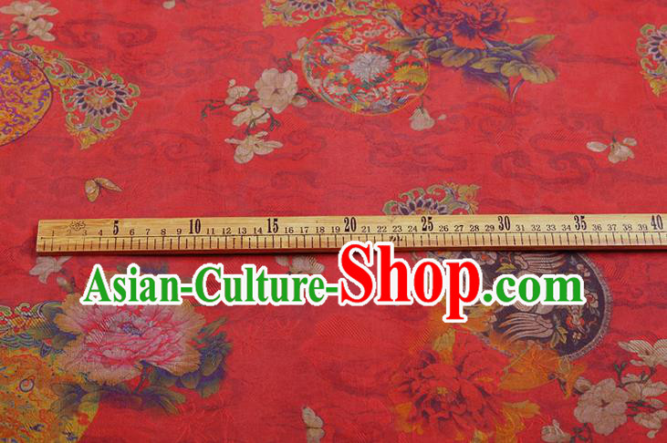 China Classical Wedding Dress Red Brocade Traditional Peony Pattern Gambiered Guangdong Gauze Silk Fabric