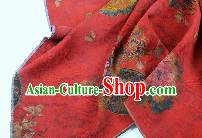 China Classical Wedding Dress Red Brocade Traditional Peony Pattern Gambiered Guangdong Gauze Silk Fabric
